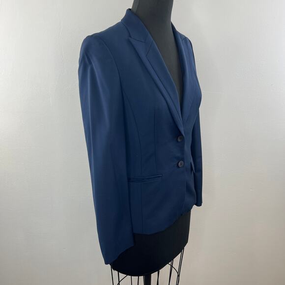 HUGO BOSS Navy Blue Jaellesa Virgin Wool-Blend Blazer 2-Button Single Breasted 2 - Picture 2 of 9